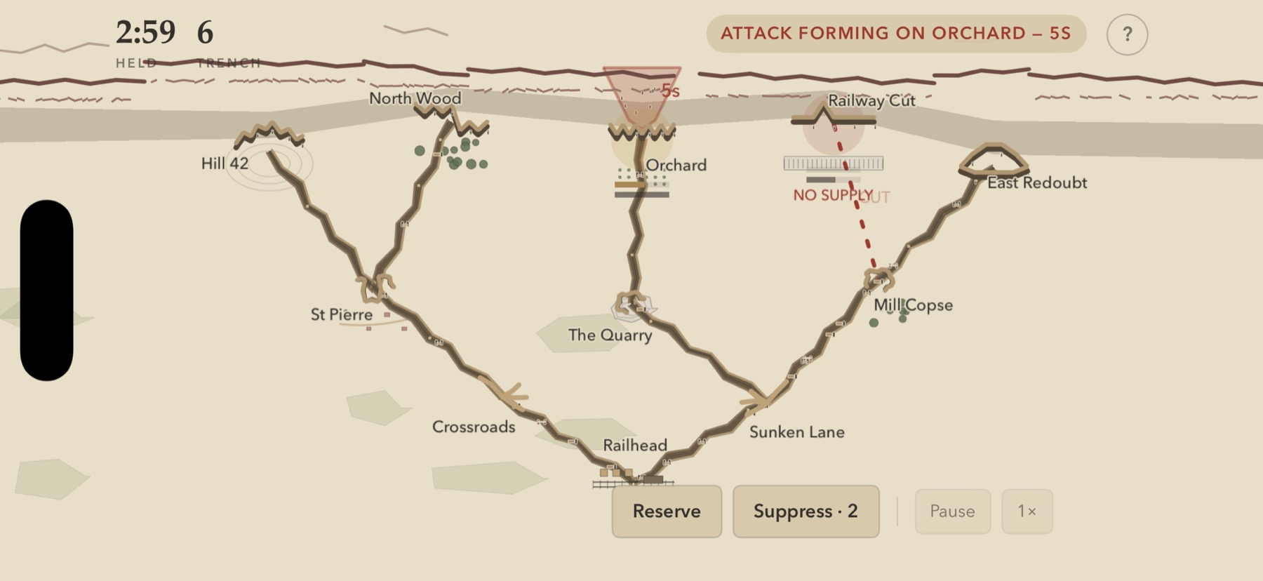 Hold the Line battlefield during an attack with a broken supply route